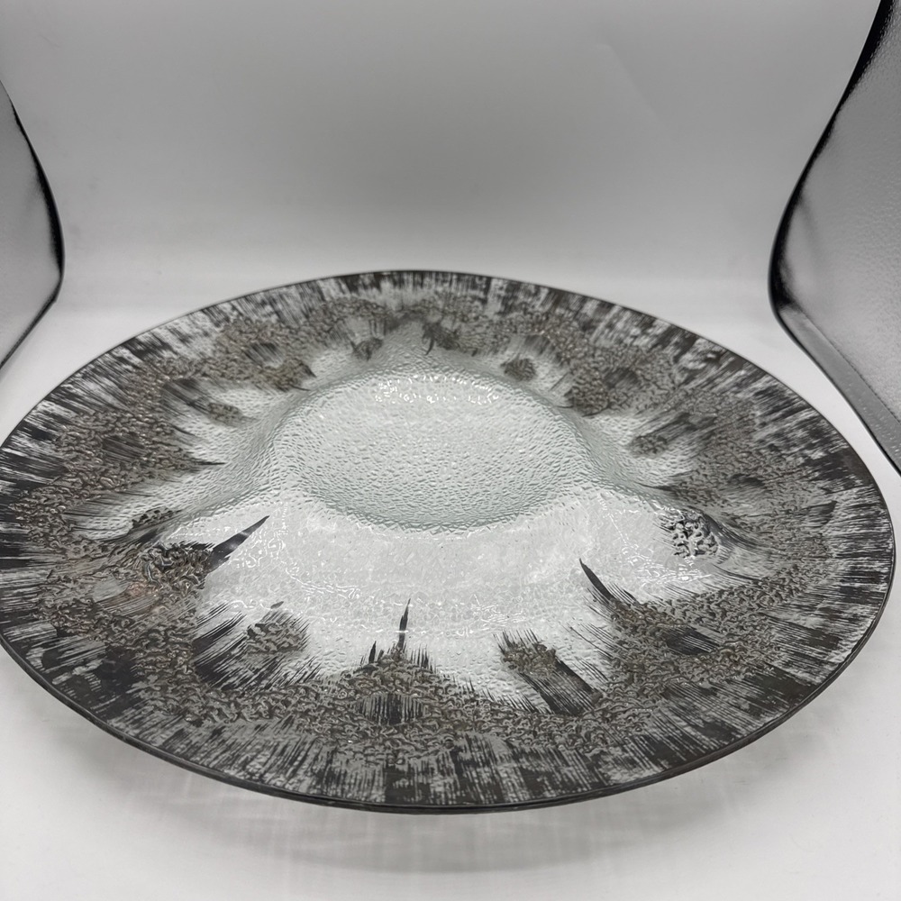 Dorothy Thorpe MCM Silver Overlay Chip And Dip Oyster Large Glass Tray 16"